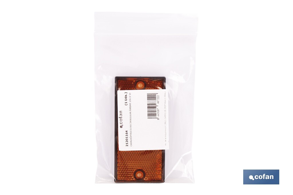 Rectangular reflector with 2 holes and adhesive backing | Screws not included | Approved product | Available in 3 different colours | Size: 106 x 50 mm - Cofan