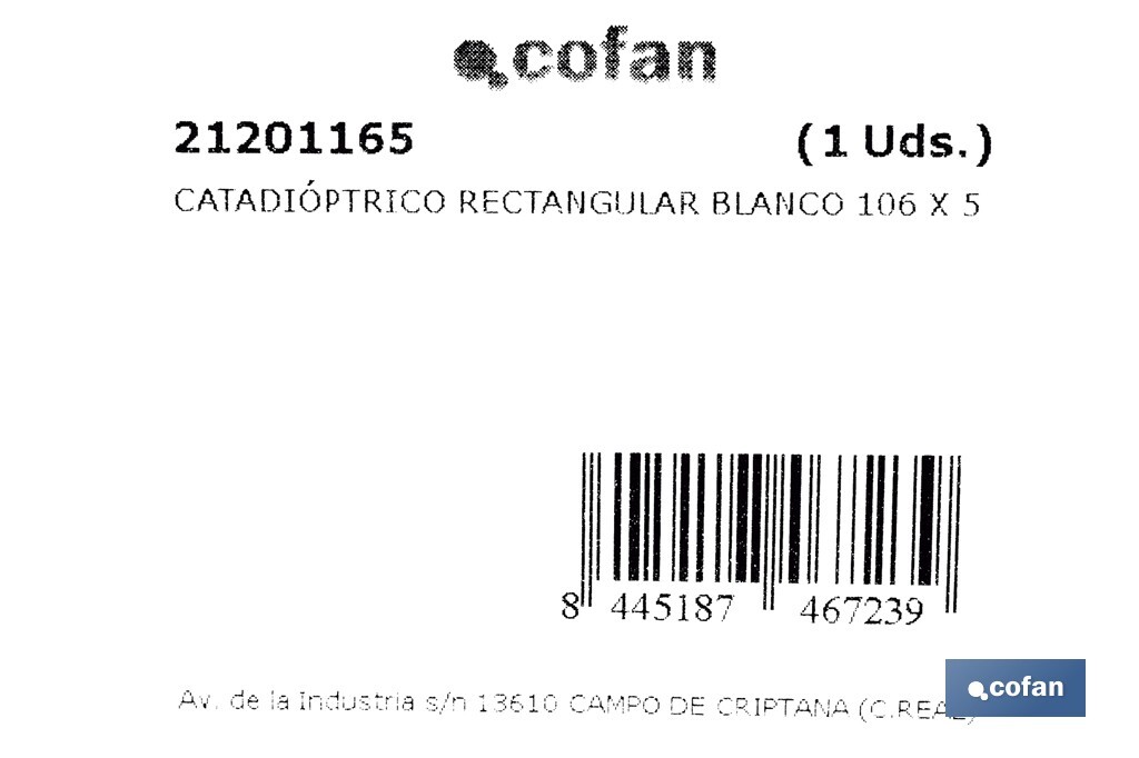 Rectangular reflector with 2 holes and adhesive backing | Screws not included | Approved product | Available in 3 different colours | Size: 106 x 50 mm - Cofan
