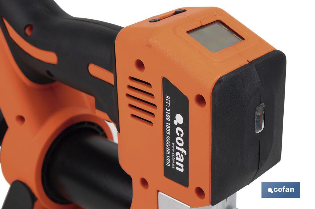 Pistola engrasadora a batería | Batería Li-ion 21 V 2 Ah | Presión máxima: 690 bar | Adecuada para cartuchos de 400 ml - Cofan