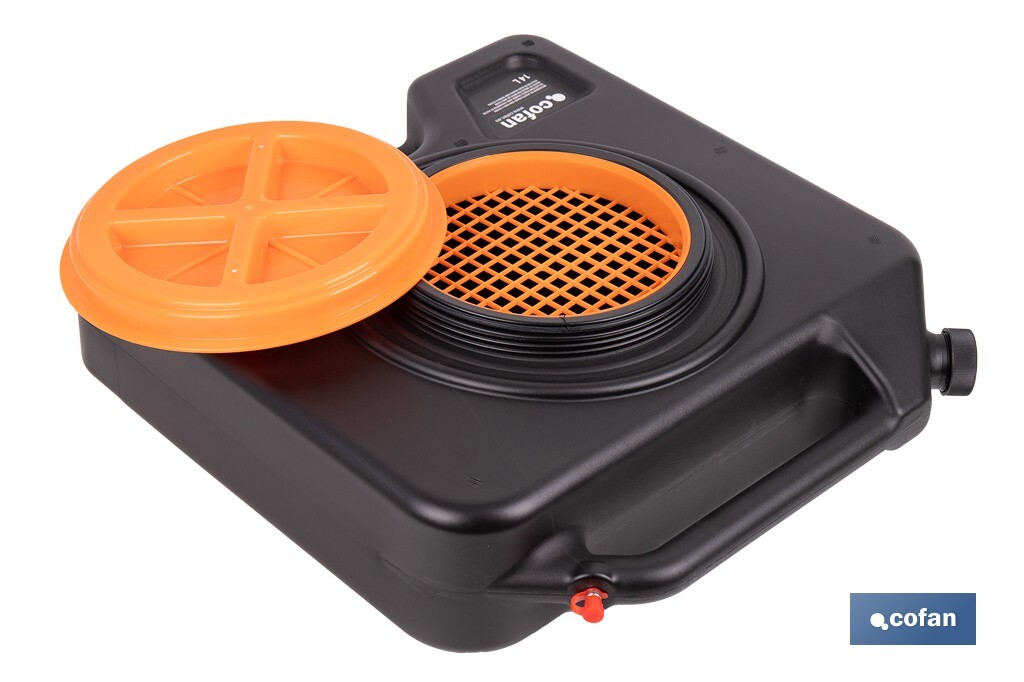 Recogedor de aceite usado | Capacidad: 14 litros | Material: HDPE | Bidón con tapa y filtro - Cofan