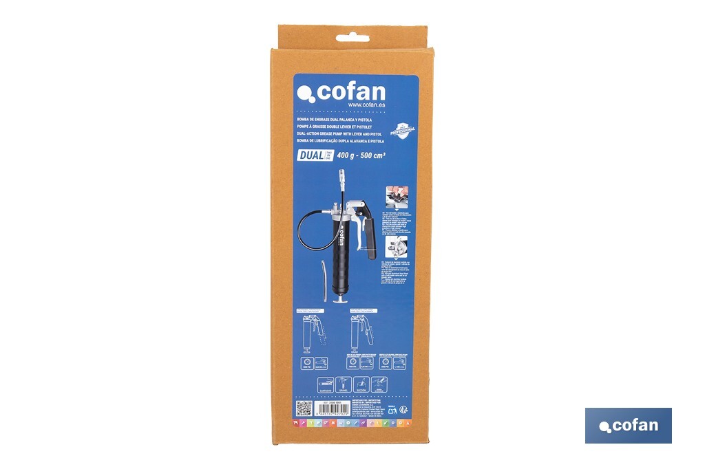 Bomba de engrase dual tipo pistola y palanca | Hasta 7000 PSI | Compatible con cartuchos de grasa de 400 g o carga a granel - Cofan