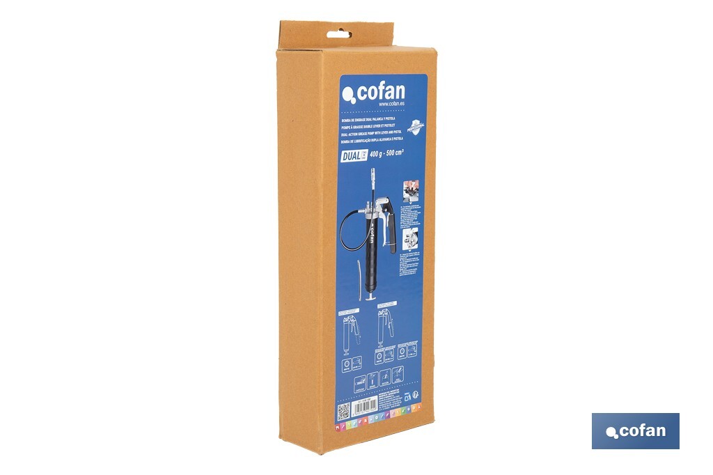Bomba de engrase dual tipo pistola y palanca | Hasta 7000 PSI | Compatible con cartuchos de grasa de 400 g o carga a granel - Cofan