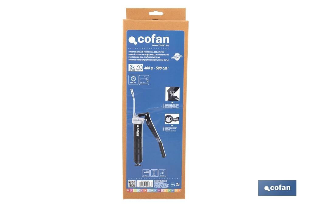 Bomba de engrase profesional de doble pistón | Capacidad: 400 g | Alta presión 6000 PSI - Cofan