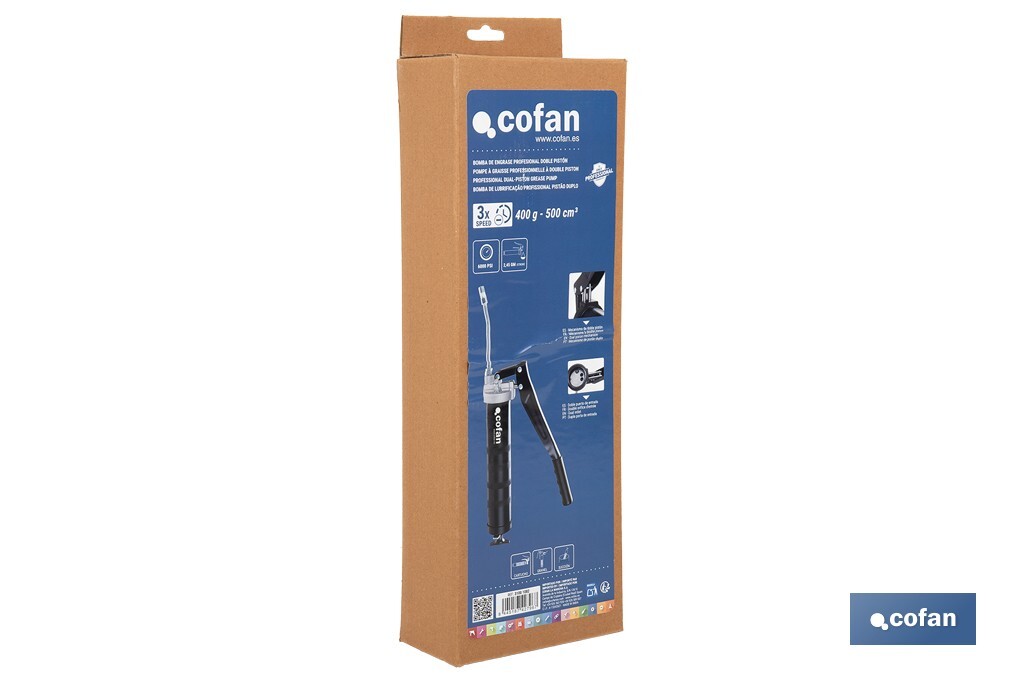 Bomba de engrase profesional de doble pistón | Capacidad: 400 g | Alta presión 6000 PSI - Cofan