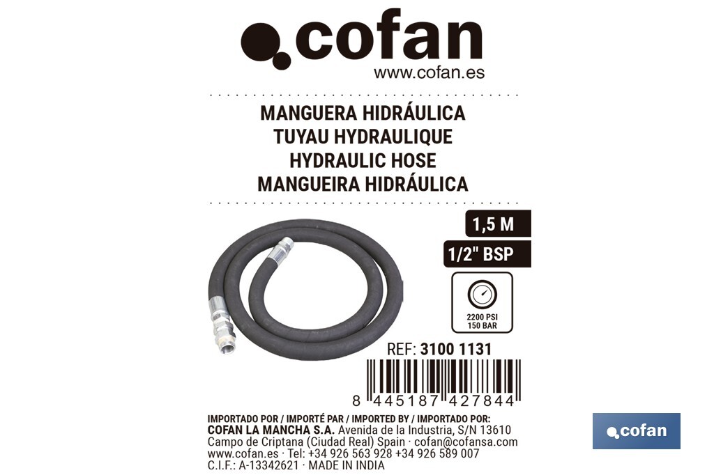 Manguera hidráulica | 2200 PSI | 1/2" BSP | Disponible en diferentes tamaños - Cofan