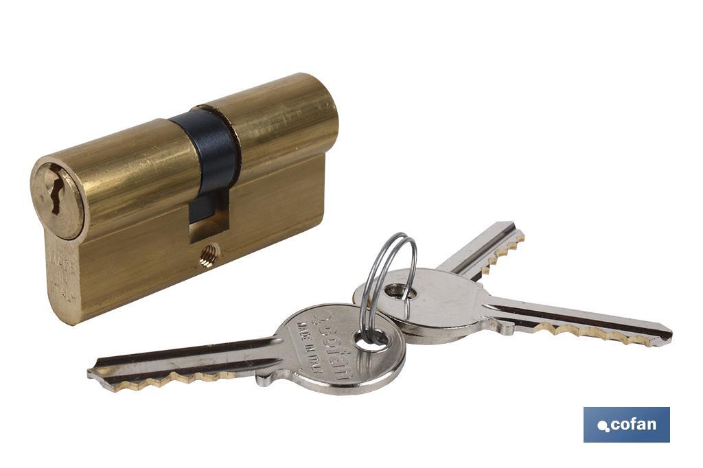 Short cam cylinder, identical keys (brass) - Cofan