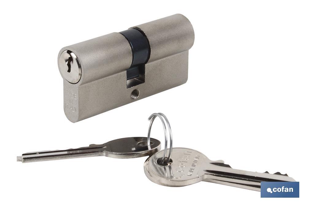 Short cam cylinder, identical keys (nickel) - Cofan
