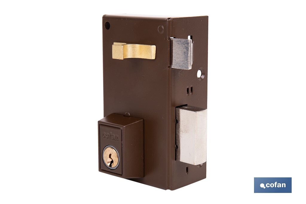 Cerradura de sobreponer de derecha | Adaptable al modelo 56A | Cilindro de Ø25 mm | Incluye 3 llaves | Disponible en dos medidas diferentes - Cofan