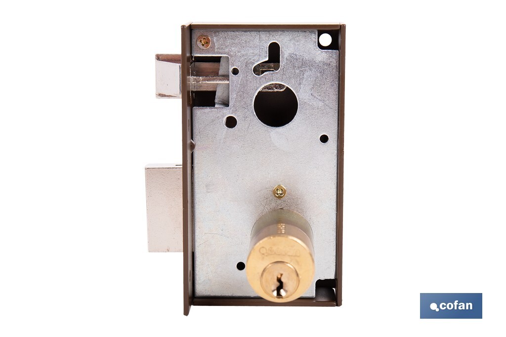Cerradura de sobreponer de derecha | Adaptable al modelo 56A | Cilindro de Ø25 mm | Incluye 3 llaves | Disponible en dos medidas diferentes - Cofan