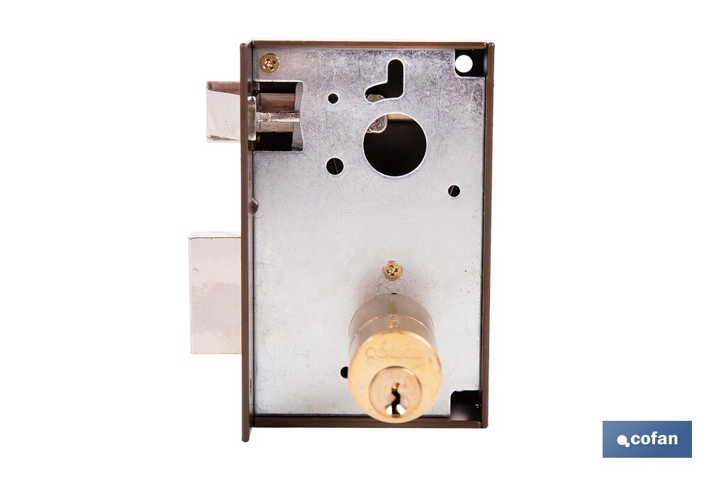 Cerradura de sobreponer de derecha | Adaptable al modelo 56A | Cilindro de Ø25 mm | Incluye 3 llaves | Disponible en dos medidas diferentes - Cofan