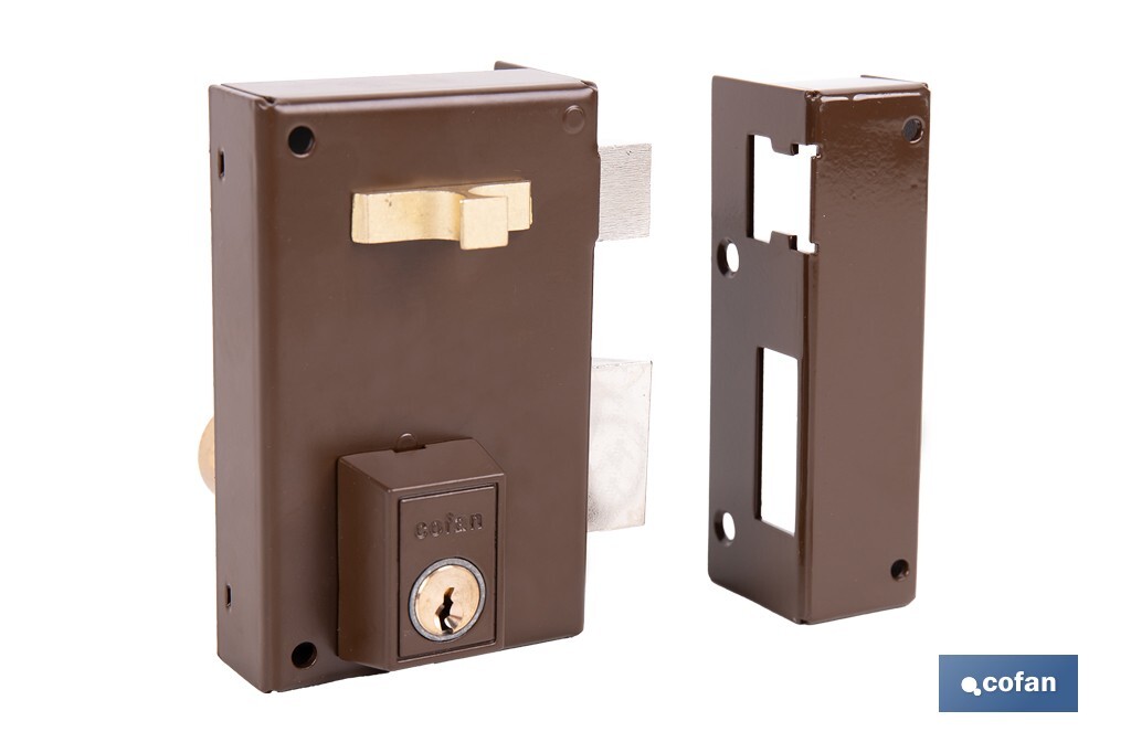 Cerradura de sobreponer de derecha | Adaptable al modelo 56A | Cilindro de Ø25 mm | Incluye 3 llaves | Disponible en dos medidas diferentes - Cofan