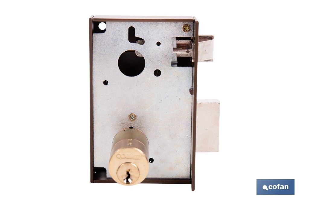 Cerradura de sobreponer de izquierda | Adaptable al modelo 56A | Cilindro de Ø25 mm | Incluye 3 llaves | Disponible en dos medidas diferentes - Cofan