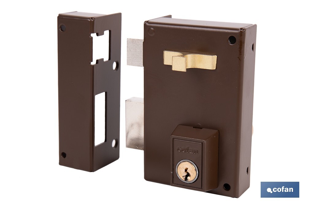 Cerradura de sobreponer de izquierda | Adaptable al modelo 56A | Cilindro de Ø25 mm | Incluye 3 llaves | Disponible en dos medidas diferentes - Cofan