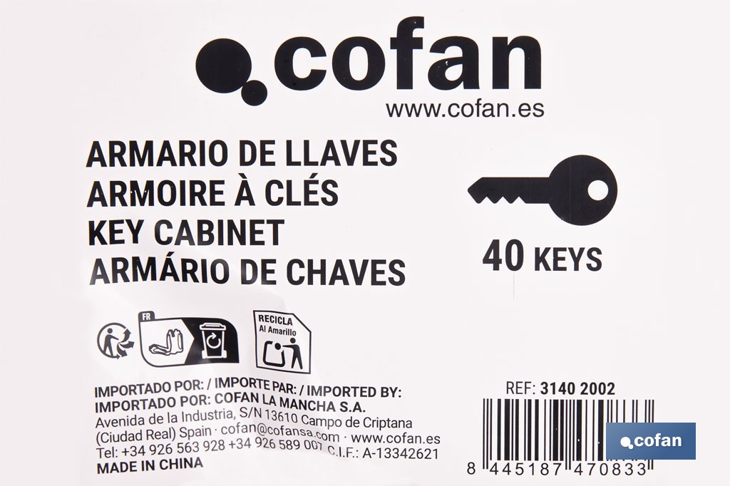 Armario metálico para llaves con cerradura | Incluye 2 llaves y kit de fijación | Disponible para 20, 40, 60 y 80 llaves - Cofan