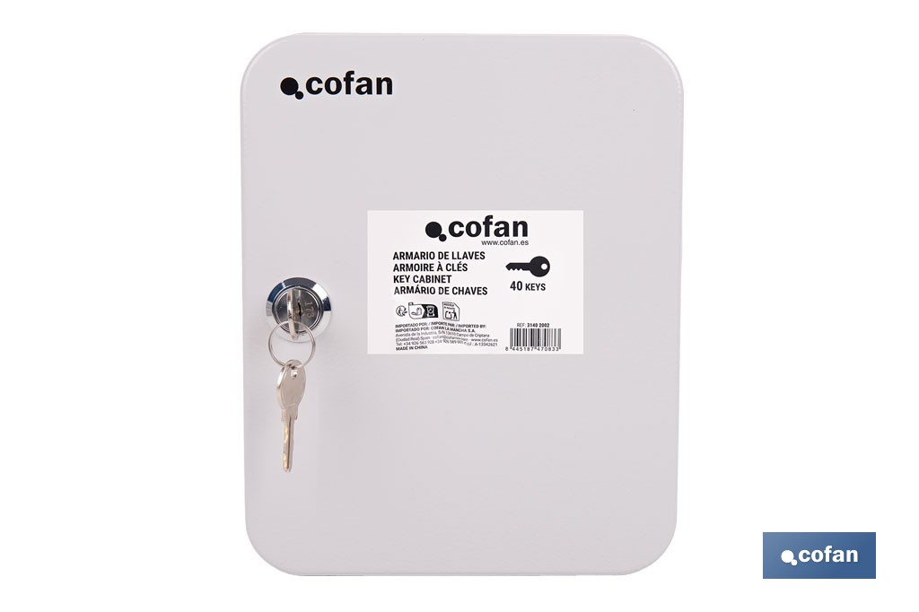 Armario metálico para llaves con cerradura | Incluye 2 llaves y kit de fijación | Disponible para 20, 40, 60 y 80 llaves - Cofan