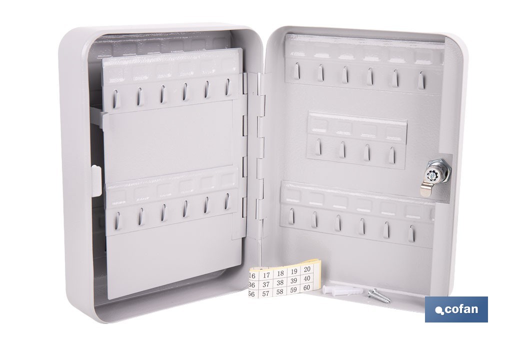 Armario metálico para llaves con cerradura | Incluye 2 llaves y kit de fijación | Disponible para 20, 40, 60 y 80 llaves - Cofan