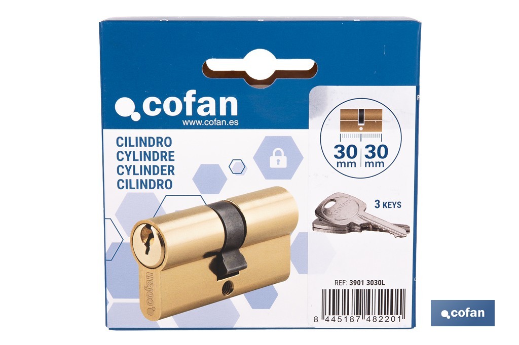 Cilindro de perfil europeo con acabado en latón | Disponible en diferentes medidas - Cofan