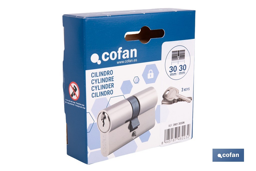 Cilindro de perfil europeo con acabado en níquel | Disponible en diferentes medidas - Cofan