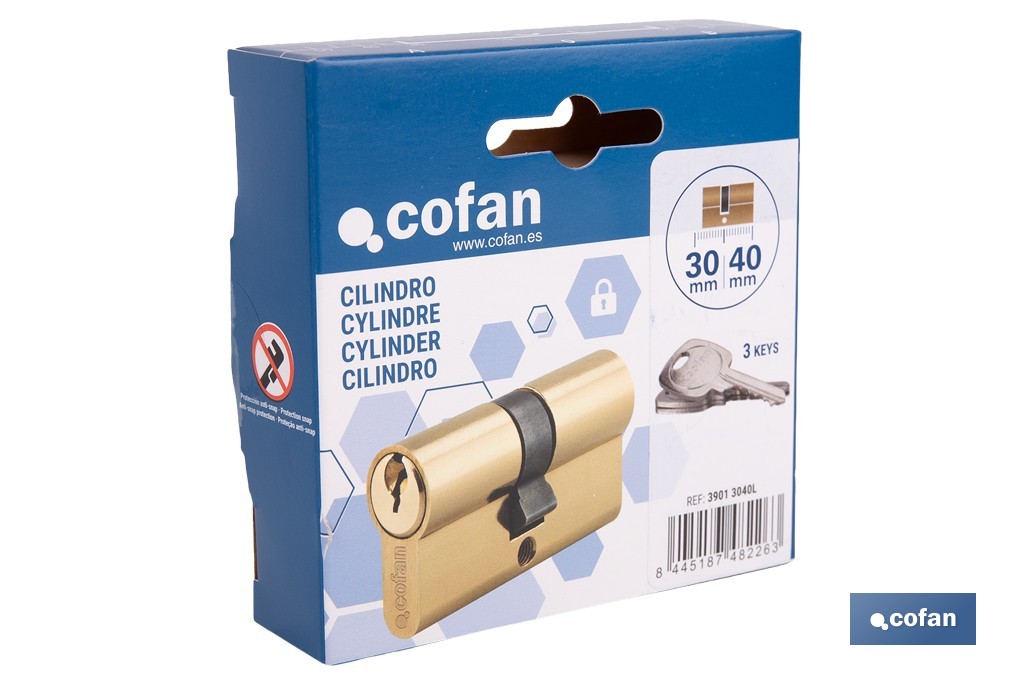 Cilindro de perfil europeo con acabado en latón | Disponible en diferentes medidas - Cofan