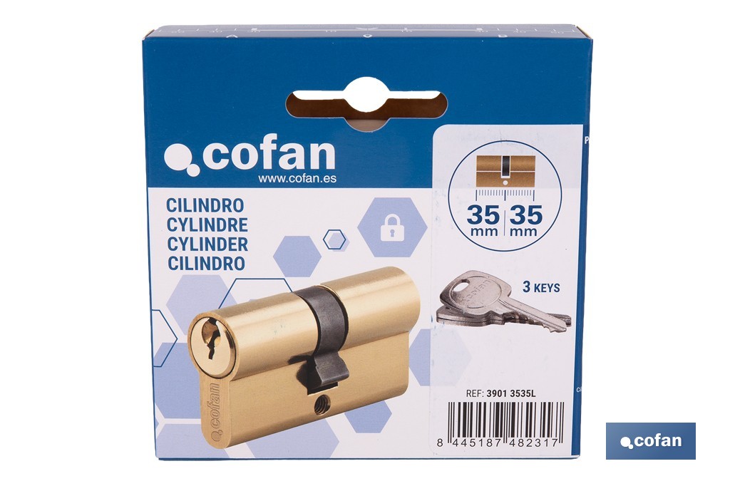 Cilindro de perfil europeo con acabado en latón | Disponible en diferentes medidas - Cofan