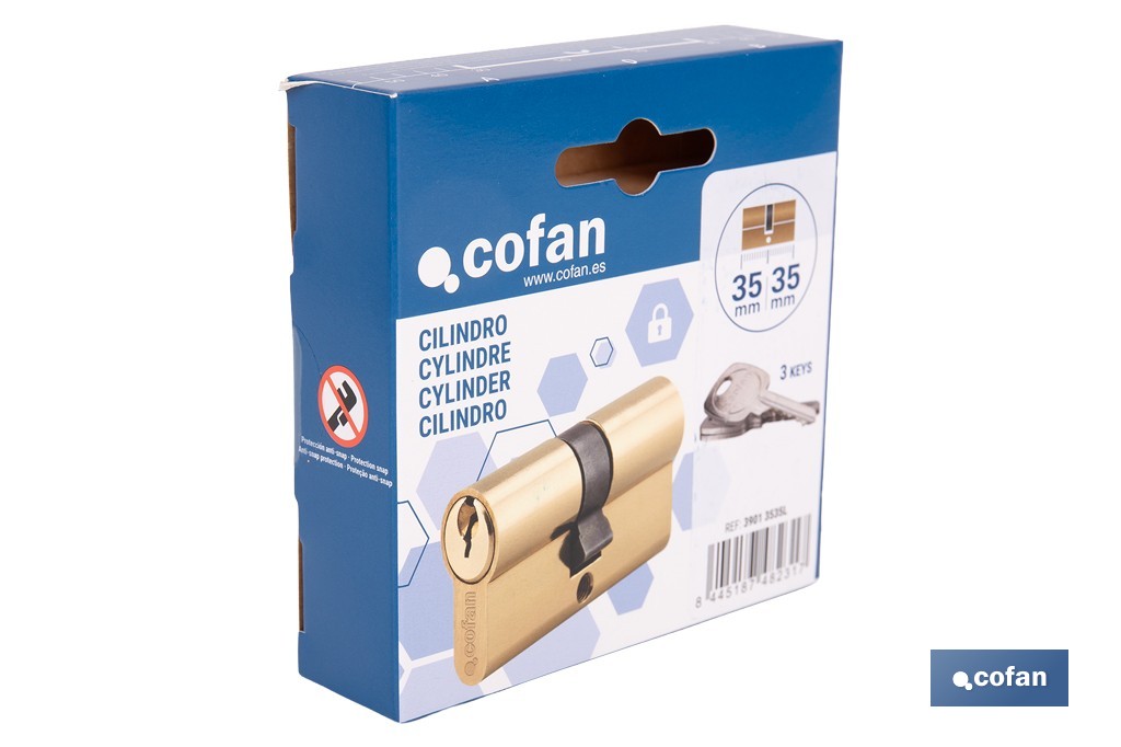 Cilindro de perfil europeo con acabado en latón | Disponible en diferentes medidas - Cofan