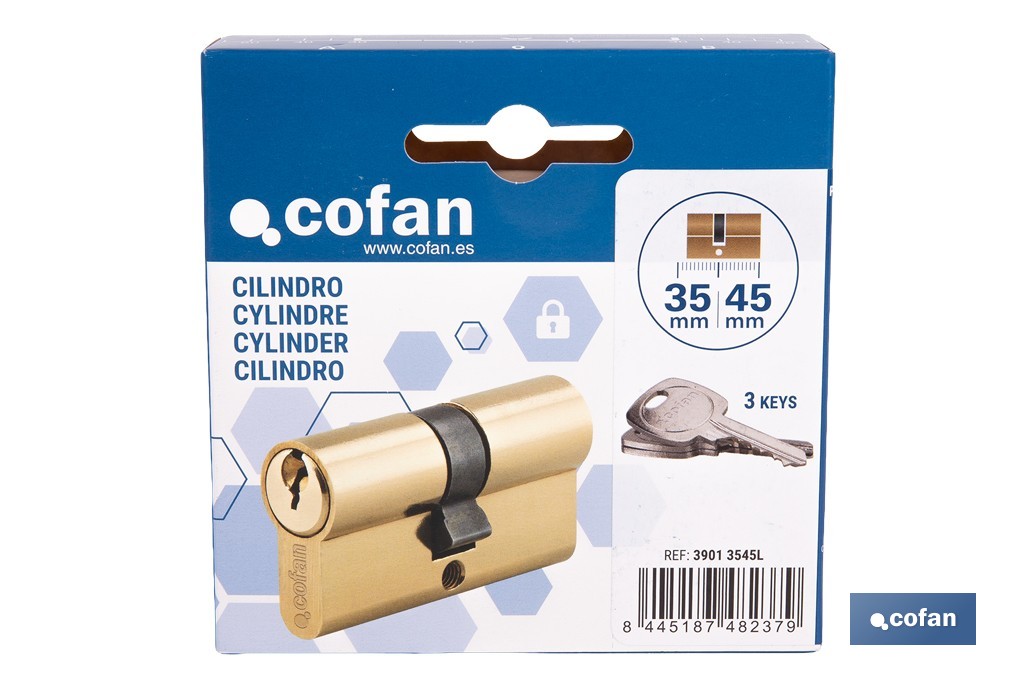 Cilindro de perfil europeo con acabado en latón | Disponible en diferentes medidas - Cofan