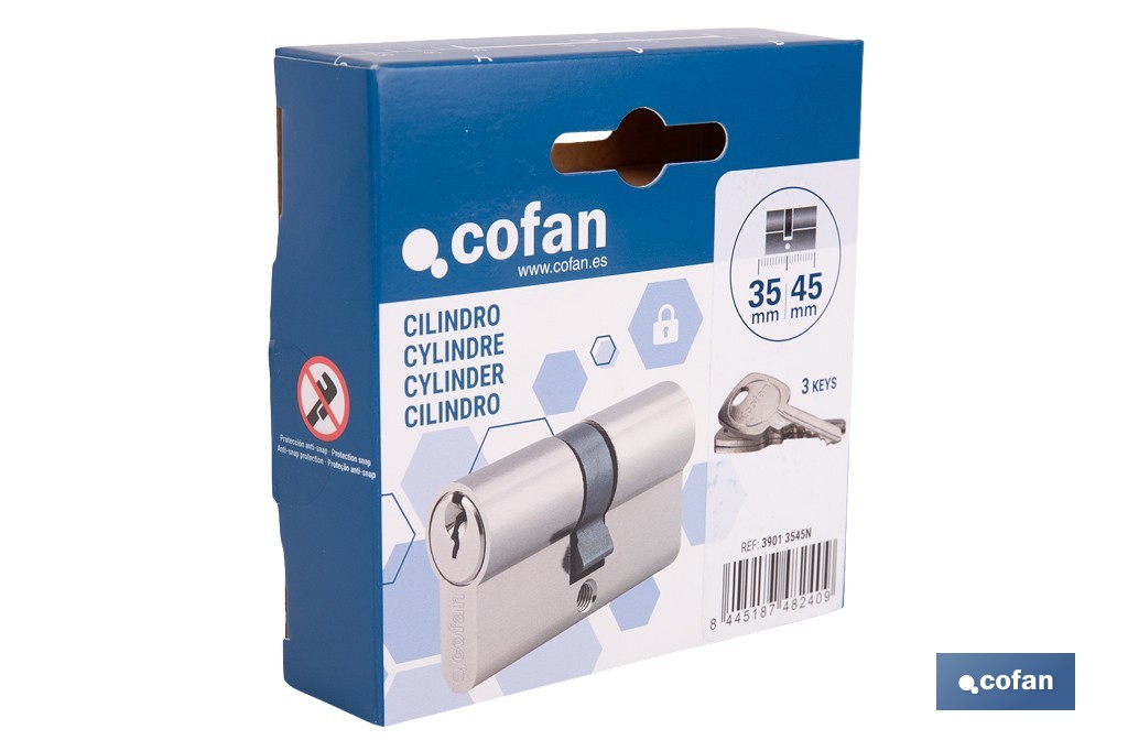 Cilindro de perfil europeo con acabado en níquel | Disponible en diferentes medidas - Cofan