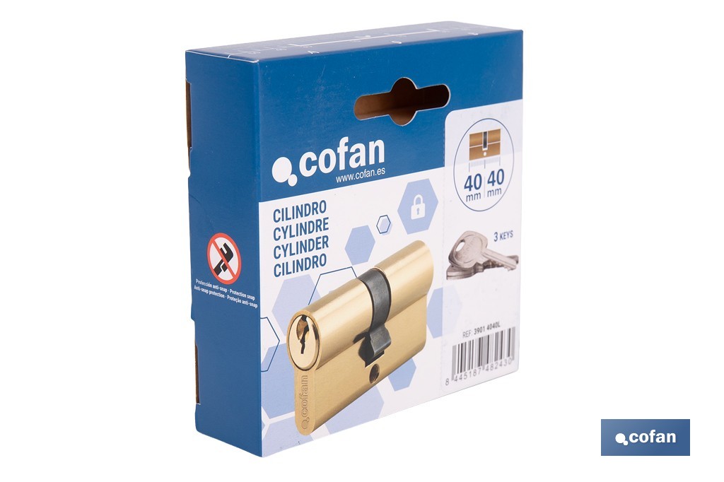 Cilindro de perfil europeo con acabado en latón | Disponible en diferentes medidas - Cofan