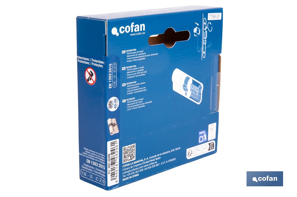 Cilindro de perfil europeo con acabado en níquel | Disponible en diferentes medidas - Cofan
