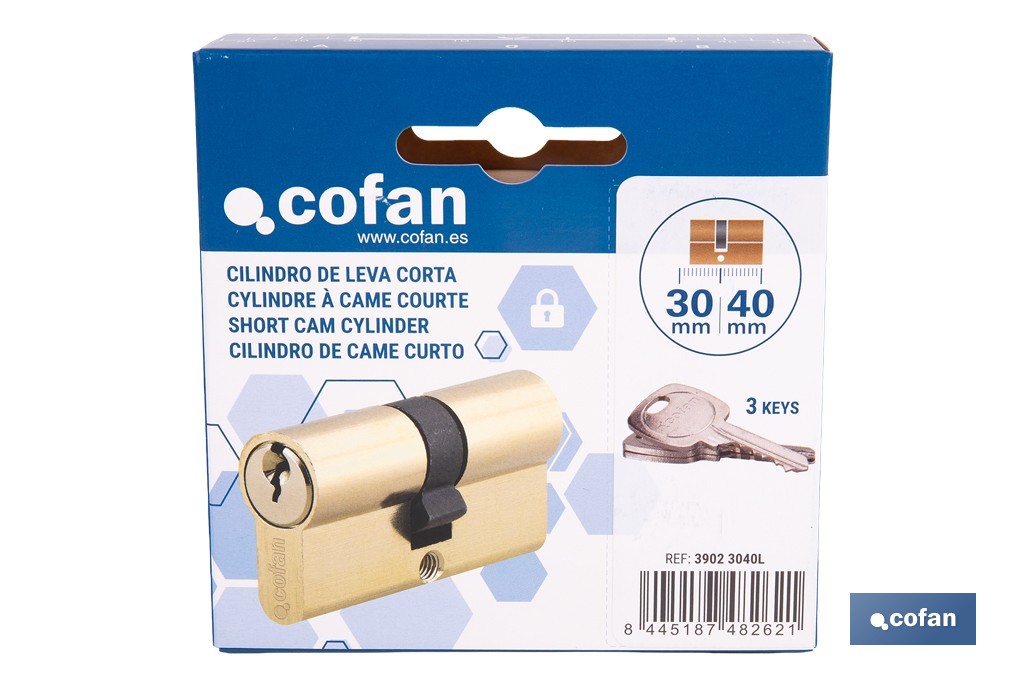 Cilindro de leva corta de perfil europeo con acabado en latón | Disponible en diferentes medidas - Cofan