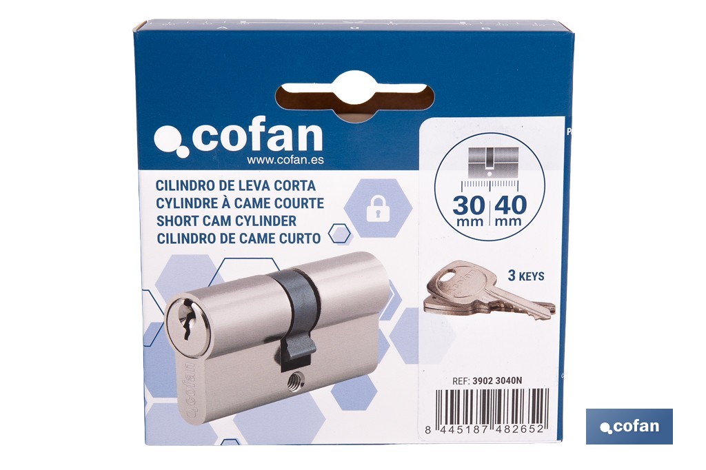Cilindro Leva Corta de perfil europeo con acabado níquel | Varias medidas disponibles - Cofan