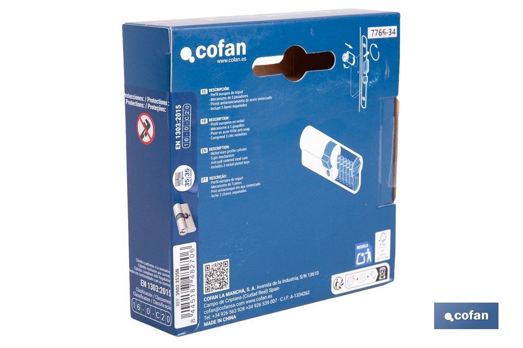 Cilindro Leva Corta de perfil europeo con acabado níquel | Varias medidas disponibles - Cofan