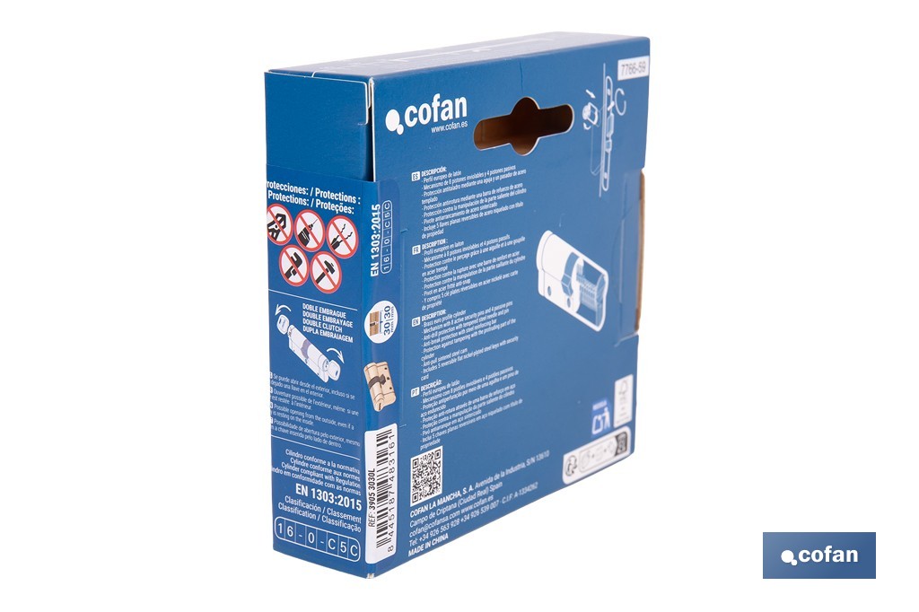 Cilindro de alta seguridad de perfil europeo con acabado en latón | Disponible en diferentes medidas - Cofan