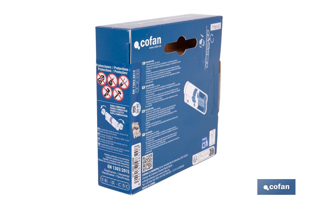 Cilindro Alta Seguridad de perfil europeo en acabado níquel | Varias medidas disponibles - Cofan
