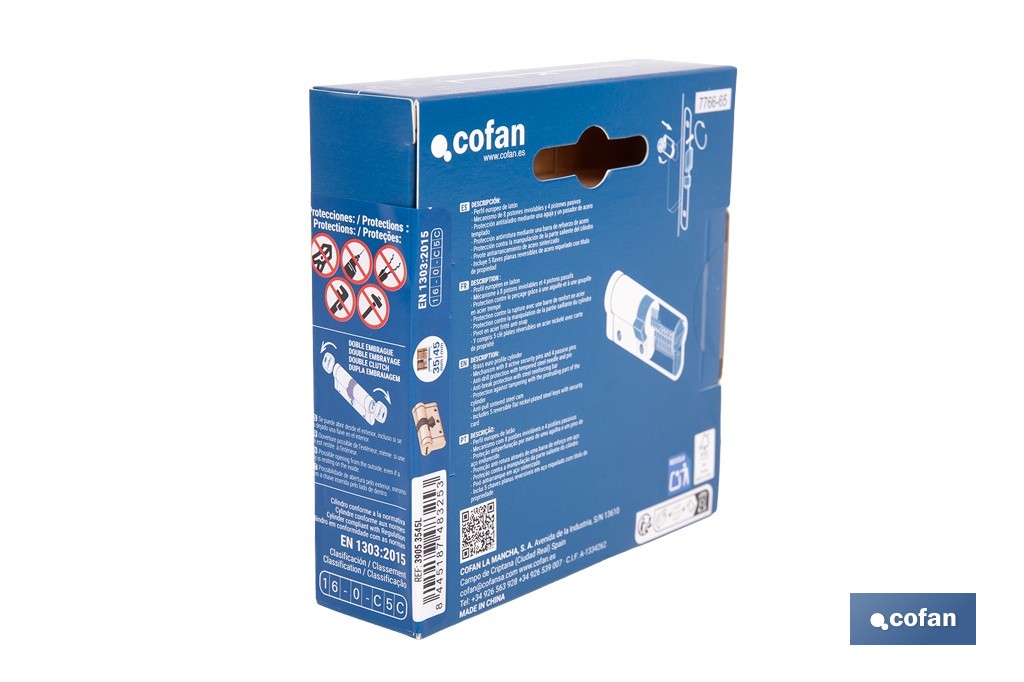 Cilindro de alta seguridad de perfil europeo con acabado en latón | Disponible en diferentes medidas - Cofan