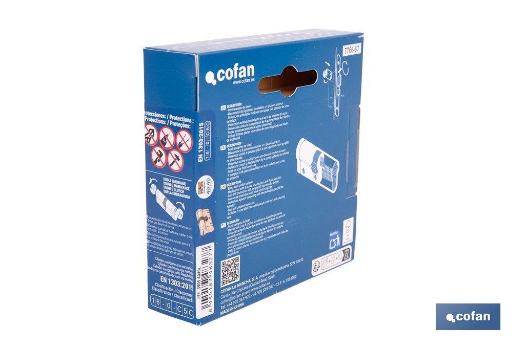 Cilindro de alta seguridad de perfil europeo con acabado en latón | Disponible en diferentes medidas - Cofan