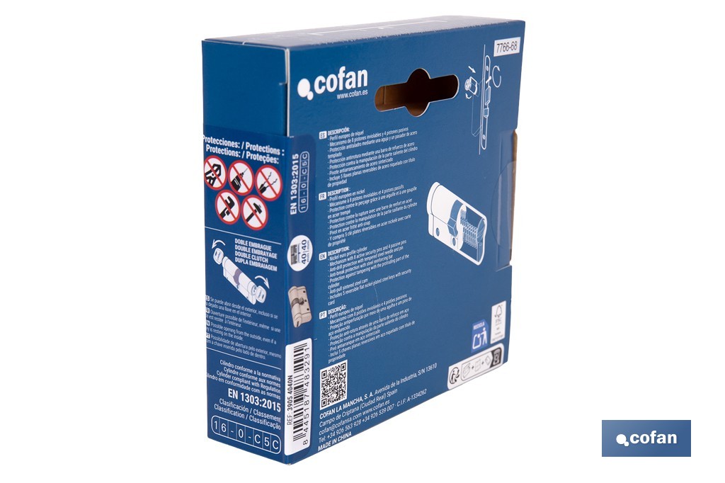 Cilindro Alta Seguridad de perfil europeo en acabado níquel | Varias medidas disponibles - Cofan