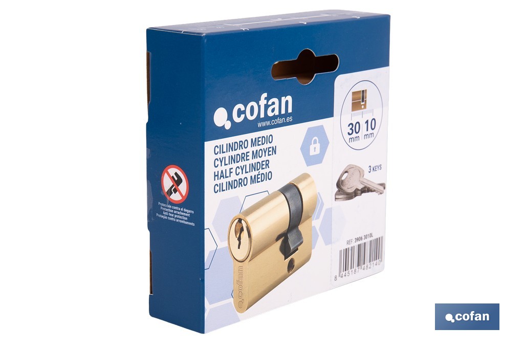 Medio Cilindro de perfil europeo 30 x 10 mm con diferentes acabados - Cofan