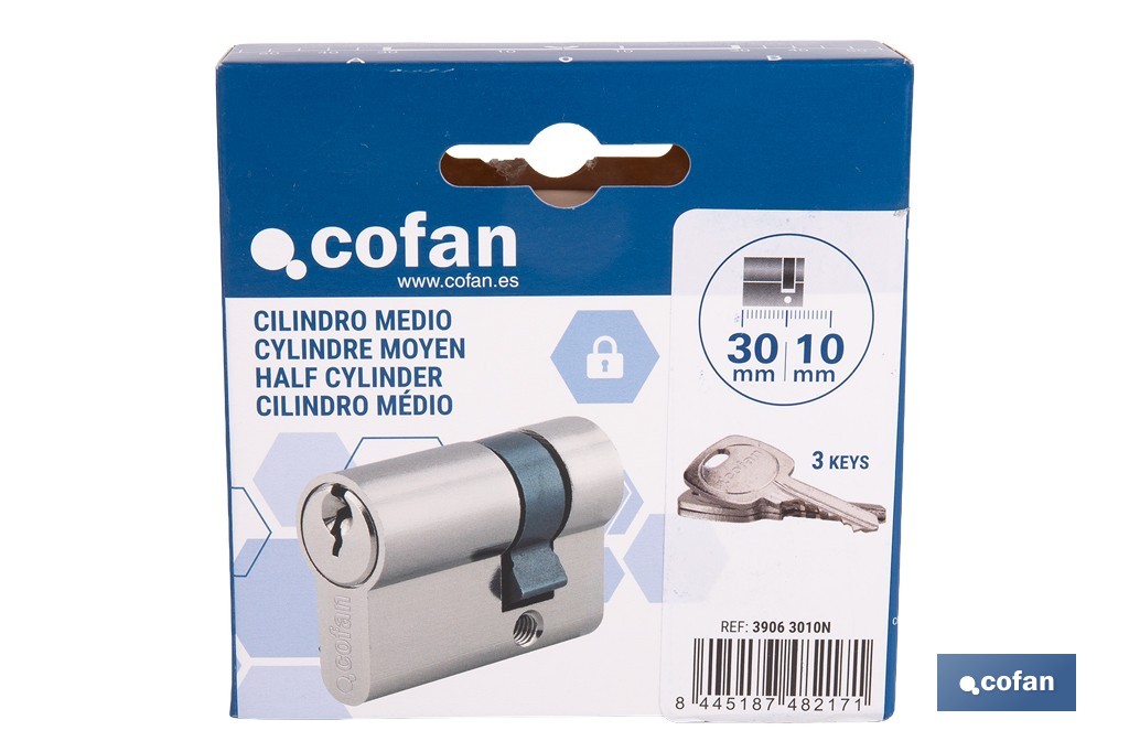 Medio Cilindro de perfil europeo 30 x 10 mm con diferentes acabados - Cofan
