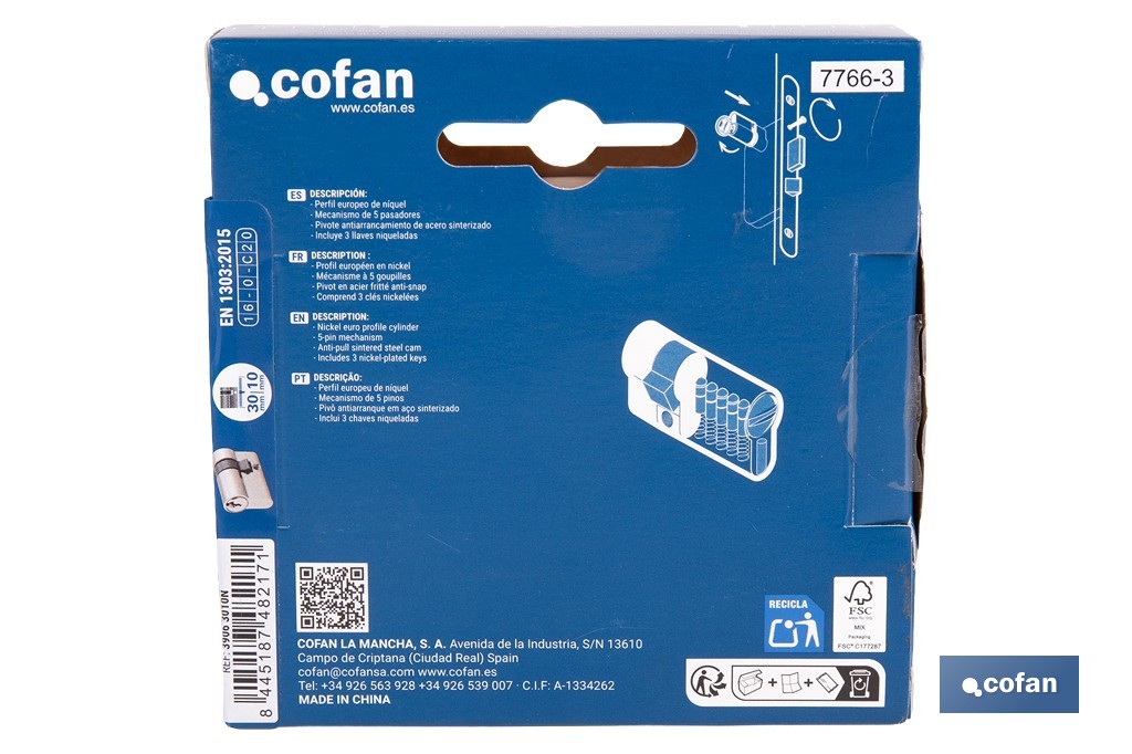 Medio Cilindro de perfil europeo 30 x 10 mm con diferentes acabados - Cofan
