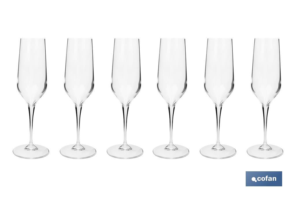 Pack of 6 champagne flutes | Ágata Model | Capacity: 23cl | 100% lead-free - Cofan