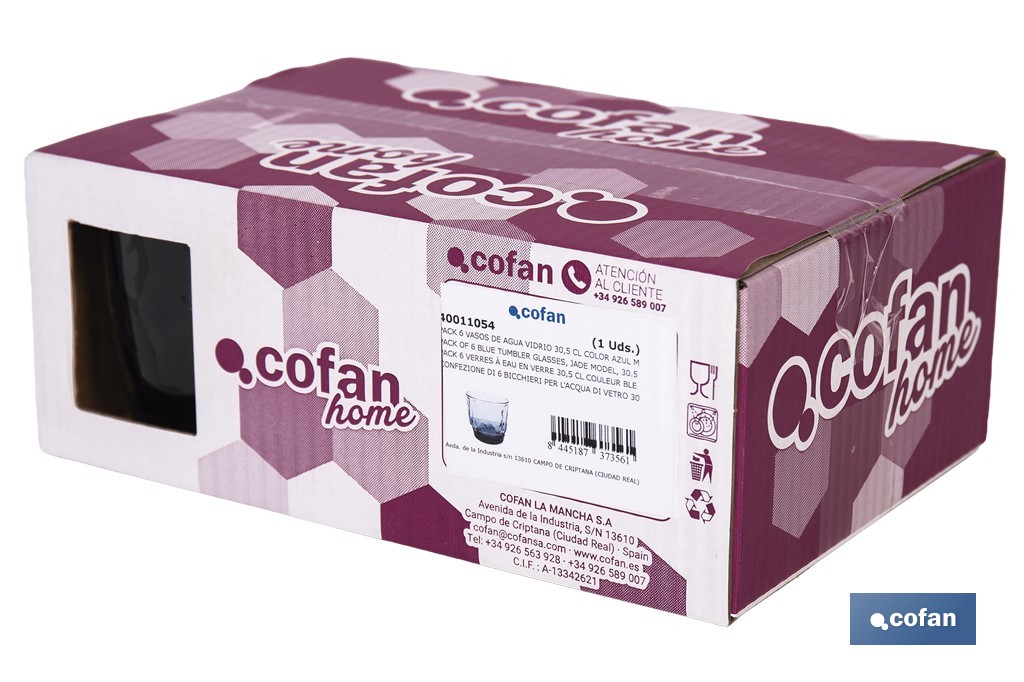 Pack de 6 copos de água Modelo Jade | Disponível em diferentes capacidades | Varias cores - Cofan