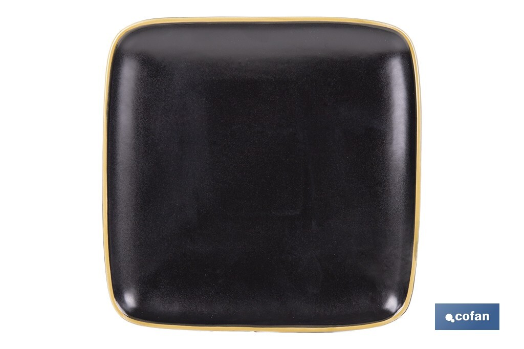 Vajilla de cerámica cuadrada en color negro con borde vintage | Set de 20 piezas | Apta para lavavajillas, microondas y horno - Cofan