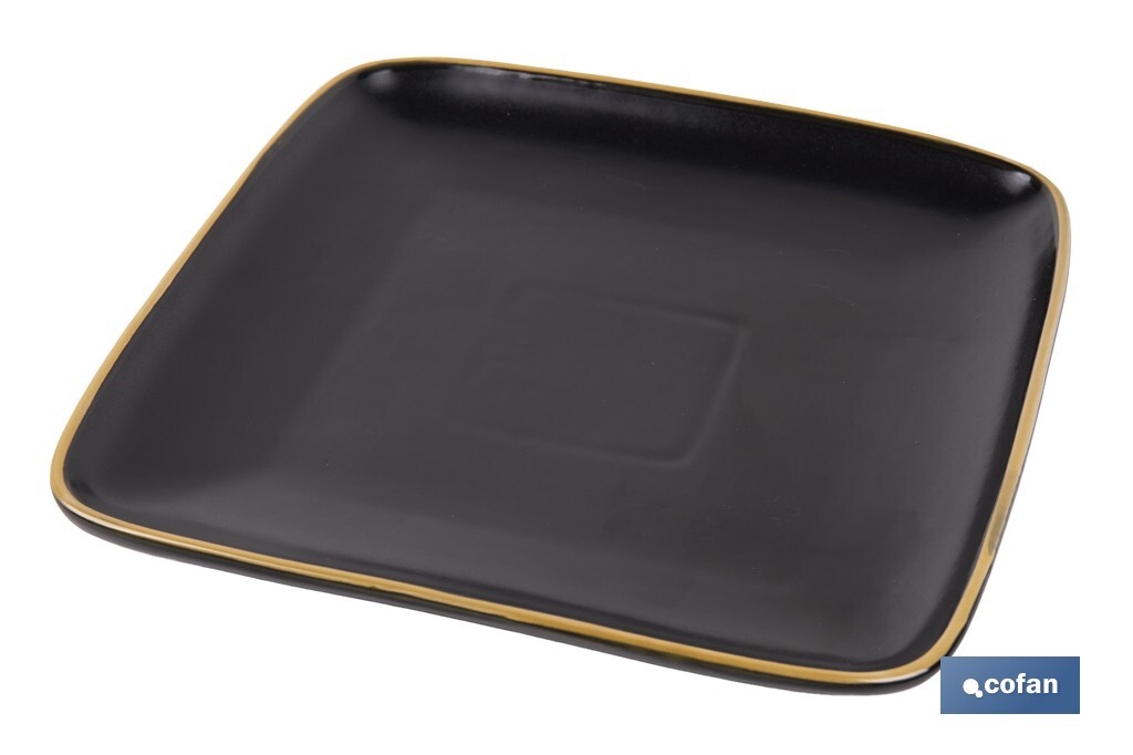 Vajilla de cerámica cuadrada en color negro con borde vintage | Set de 20 piezas | Apta para lavavajillas, microondas y horno - Cofan