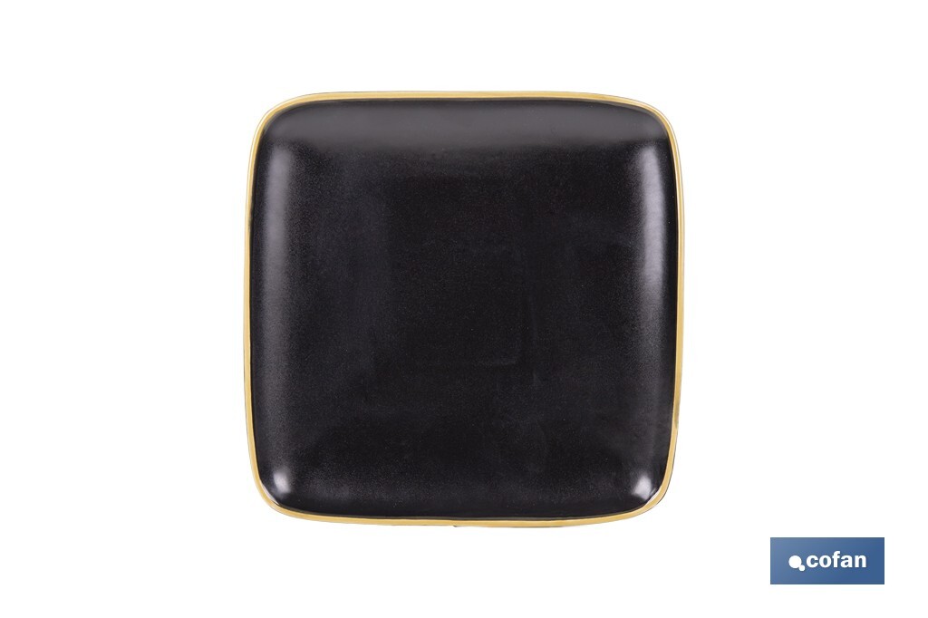 Vajilla de cerámica cuadrada en color negro con borde vintage | Set de 20 piezas | Apta para lavavajillas, microondas y horno - Cofan