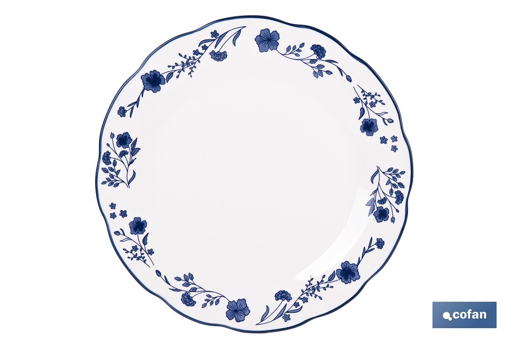 Vajilla de porcelana con flores azules | Set de 18 piezas | Adecuado para 6 personas | Apta para lavavajillas, microondas y horno - Cofan