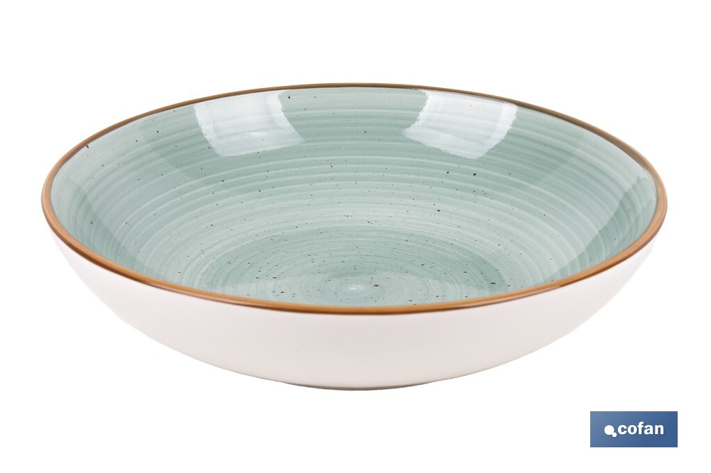 Vajilla de cerámica verde agua pintada a mano | Set de 16 piezas | Apta para lavavajillas, microondas y horno - Cofan