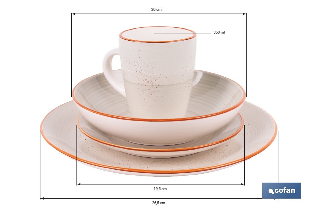 Vajilla de cerámica color beige pintada a mano | Set de 16 piezas | Apta para lavavajillas, microondas y horno - Cofan