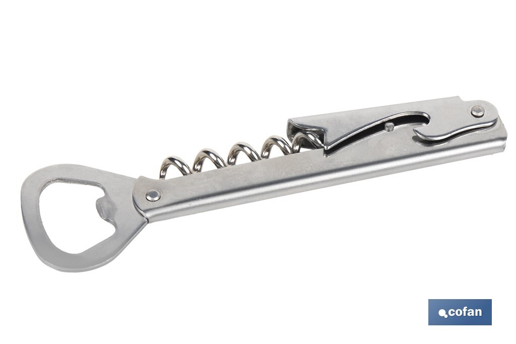 Sacacorchos con abridor | Material: Acero inoxidable | Adecuado para uso profesional | Diseño compacto y duradero | Longitud: 14 cm - Cofan