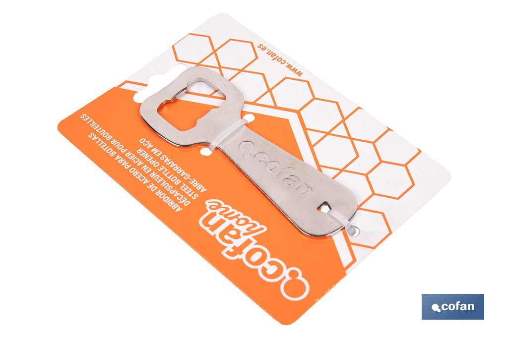 Abridor de botellas profesional | Material: acero cincado | Ideal para hostelería y uso doméstico | Medidas: 10,5 x 4 cm - Cofan
